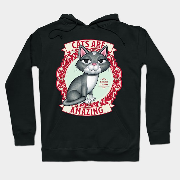 Kitty Cat with Cute Red Wreath with Cats are Amazing Hoodie by Danny Gordon Art